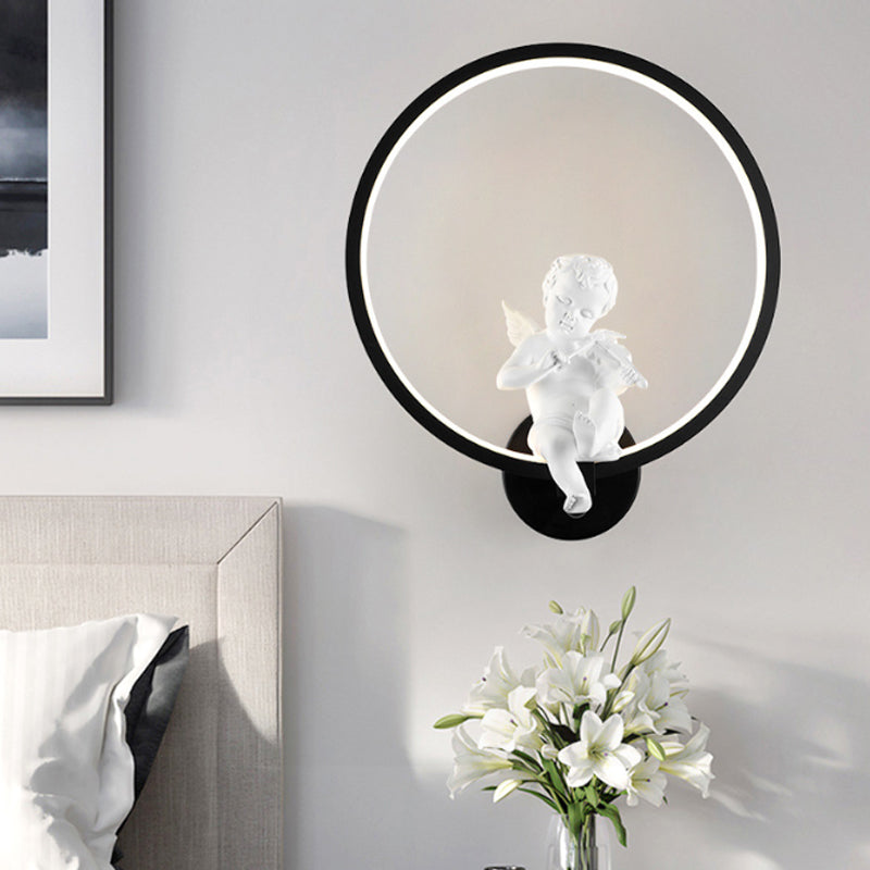 Contemporary Ring Sconce Light with Little Angel Metal Black Wall Light for Living Room Clearhalo 'Wall Lamps & Sconces' 'Wall Lights' Lighting' 183526