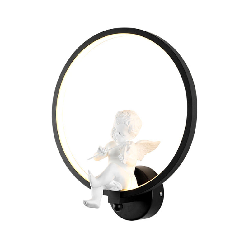 Contemporary Ring Sconce Light with Little Angel Metal Black Wall Light for Living Room Clearhalo 'Wall Lamps & Sconces' 'Wall Lights' Lighting' 183527