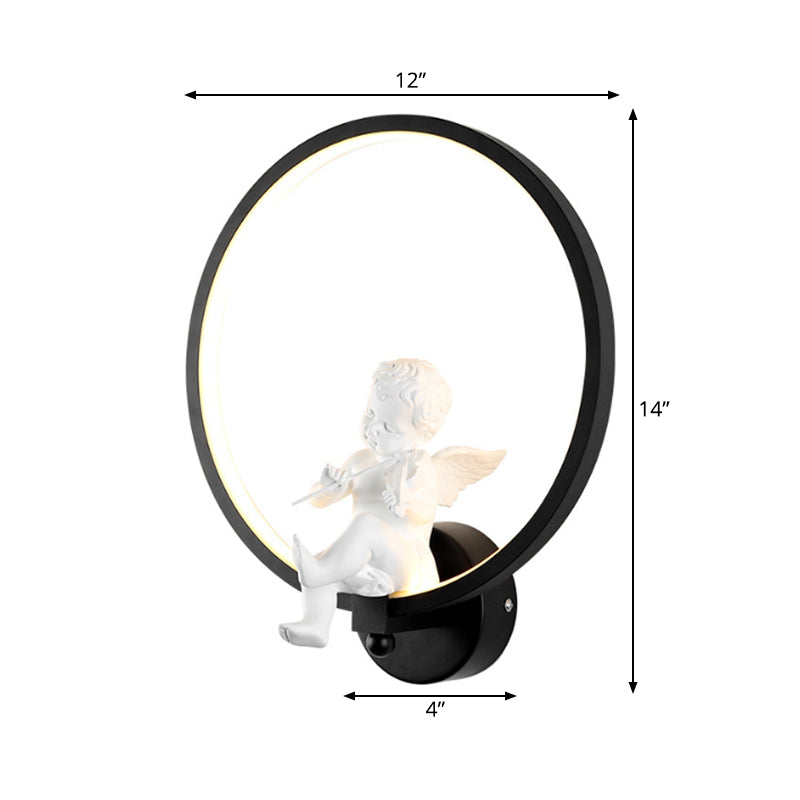 Contemporary Ring Sconce Light with Little Angel Metal Black Wall Light for Living Room Clearhalo 'Wall Lamps & Sconces' 'Wall Lights' Lighting' 183528