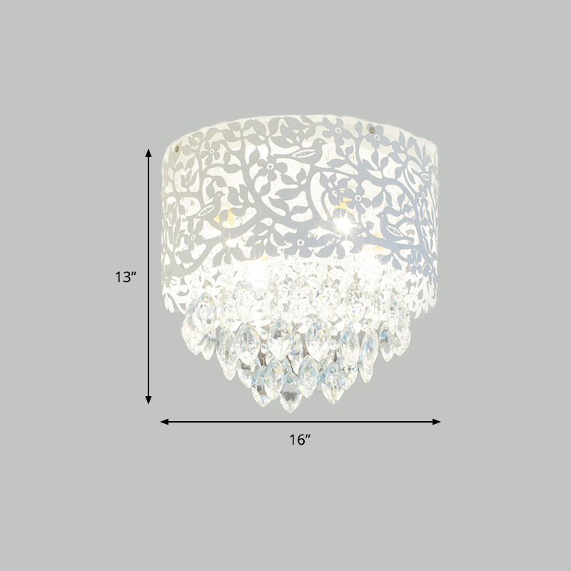 Tree Girls Bedroom Flush Mount Light with Crystal Leaf Metal Luxurious Ceiling Light in White Clearhalo 'Ceiling Lights' 'Close To Ceiling Lights' 'Close to ceiling' 'Flush mount' Lighting' 183693