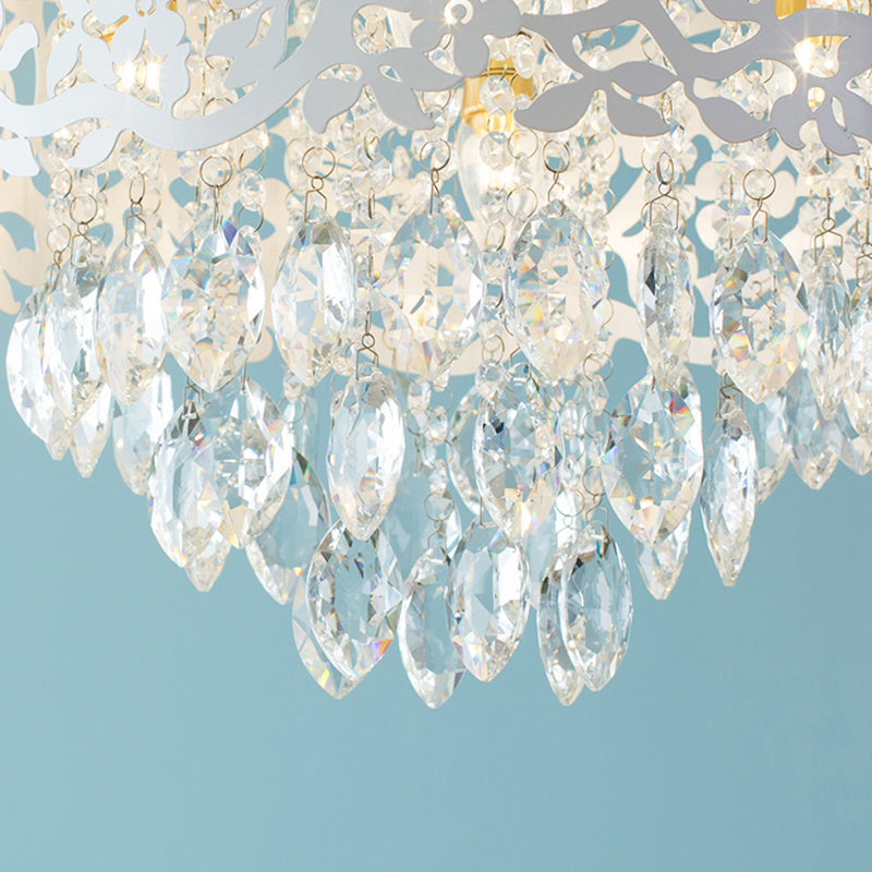 Tree Girls Bedroom Flush Mount Light with Crystal Leaf Metal Luxurious Ceiling Light in White Clearhalo 'Ceiling Lights' 'Close To Ceiling Lights' 'Close to ceiling' 'Flush mount' Lighting' 183695