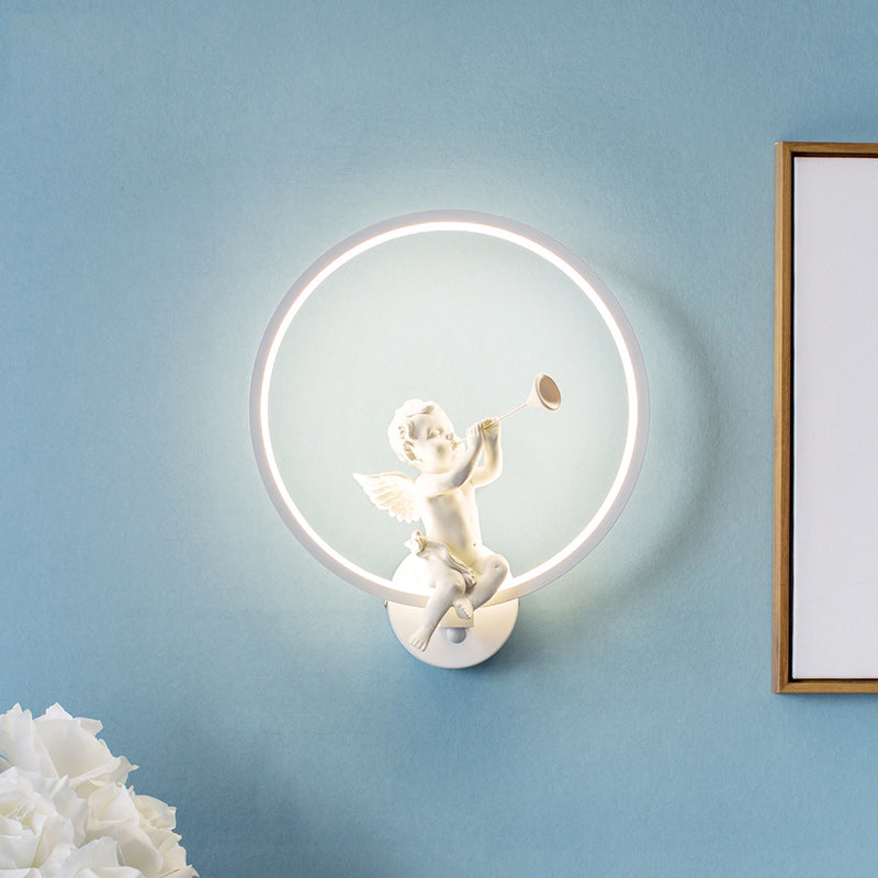 Modern White Wall Light with Angel Boy Ring Acrylic LED Sconce Light for Stair White B Clearhalo 'Wall Lamps & Sconces' 'Wall Lights' Lighting' 183912