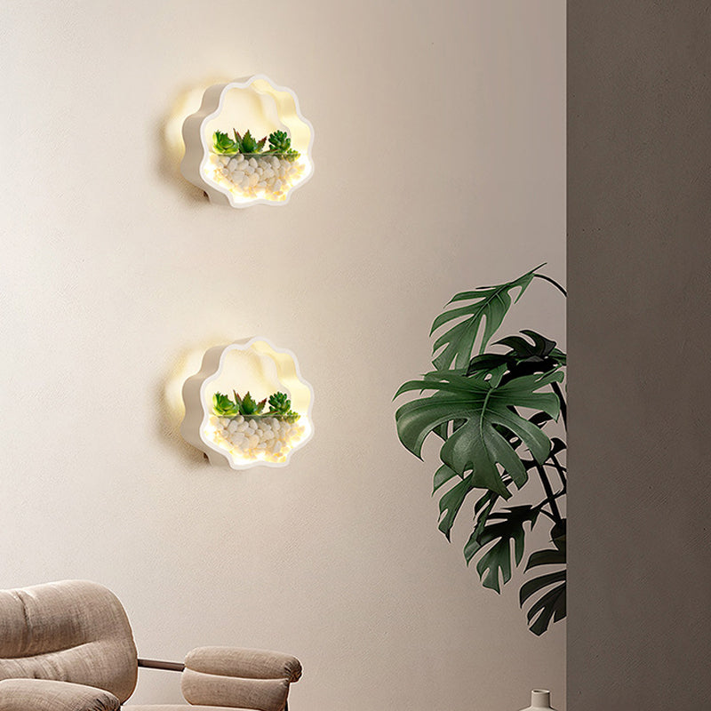 Child Bedroom Fake Succulent Wall Light Metal Stone Contemporary White Sconce Lamp Clearhalo 'Wall Lamps & Sconces' 'Wall Lights' Lighting' 183943