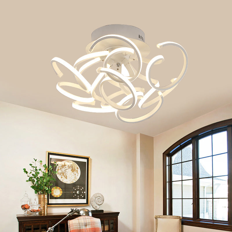 Swirl Wave Semi Flush Mount Lamp Contemporary Acrylic 9/12 Lights White Led Semi Flush Ceiling Light in White/Warm Light 9 White Clearhalo 'Ceiling Lights' 'Close To Ceiling Lights' 'Close to ceiling' 'Semi-flushmount' Lighting' 184108