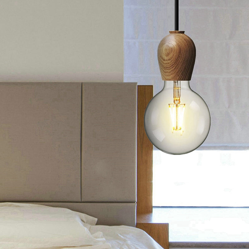 Wooden Lamp Socket Pendant Lamp Kitchen Bedroom 1 Light Minimalist Style Suspension Light in Beige Clearhalo 'Ceiling Lights' 'Modern Pendants' 'Modern' 'Pendant Lights' 'Pendants' Lighting' 184141