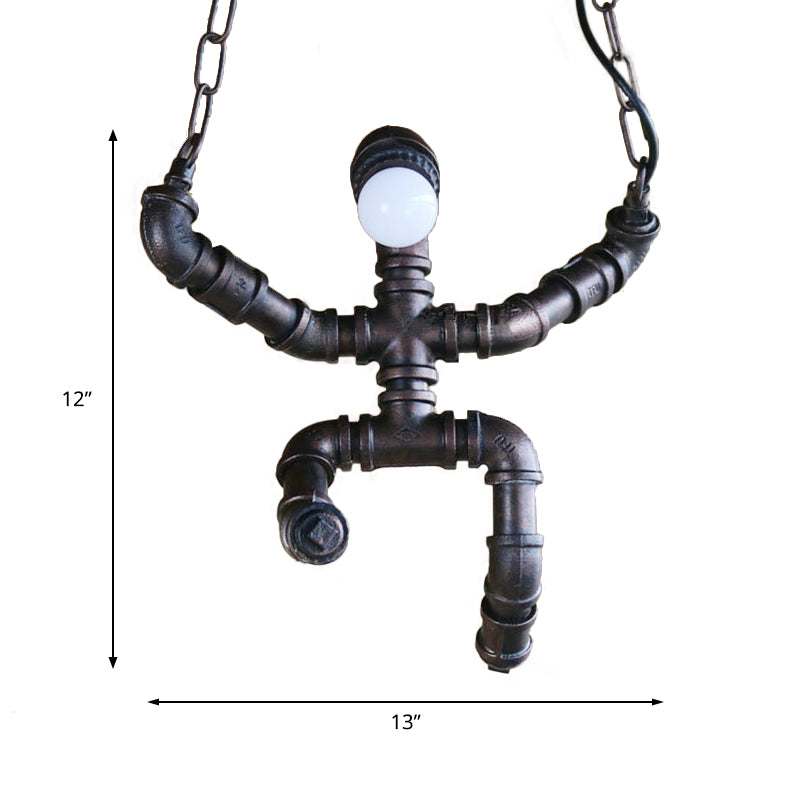 Industrial Robot Pendant Lighting with Pipe Design 1 Bulb Iron Ceiling Light Fixture in Dark Rust Clearhalo 'Art Deco Pendants' 'Cast Iron' 'Ceiling Lights' 'Ceramic' 'Crystal' 'Industrial Pendants' 'Industrial' 'Metal' 'Middle Century Pendants' 'Pendant Lights' 'Pendants' 'Tiffany' Lighting' 185070