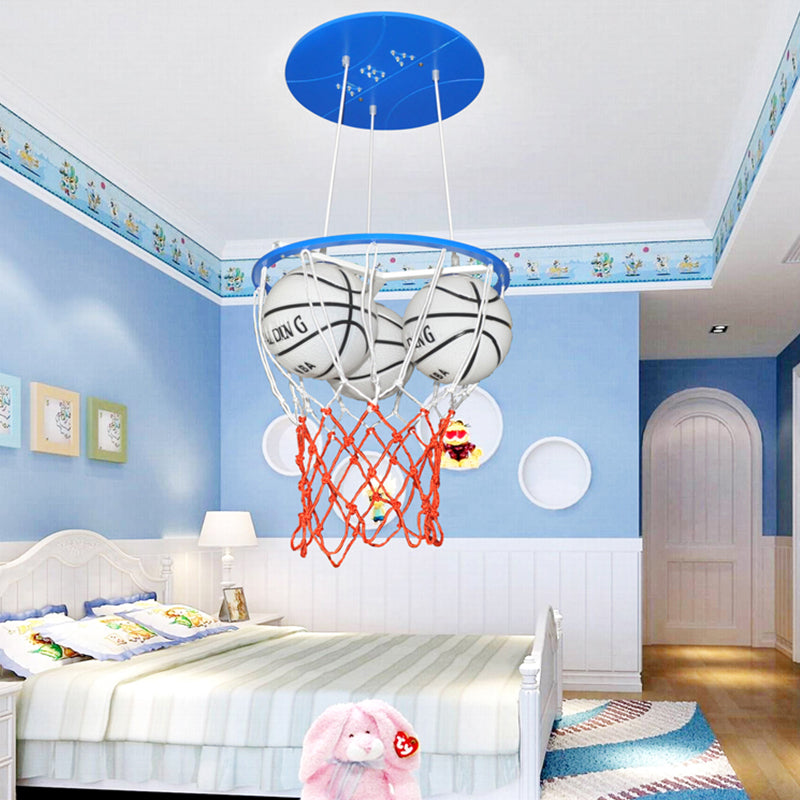 Glass Basketball Pendant Light Boys Bedroom 3 Lights Sport Style Pendant Lamp Blue Clearhalo 'Ceiling Lights' 'Close To Ceiling Lights' 'Glass shade' 'Glass' 'Pendant Lights' 'Pendants' Lighting' 185140