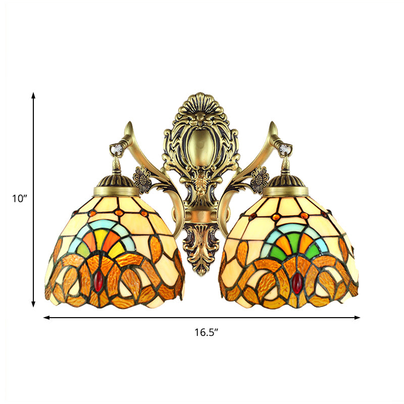 2 Heads Wall Mounted Light Baroque Mermaid/Basic Set Stained Glass Sconce Light in Antique Bronze Clearhalo 'Wall Lamps & Sconces' 'Wall Lights' Lighting' 185188