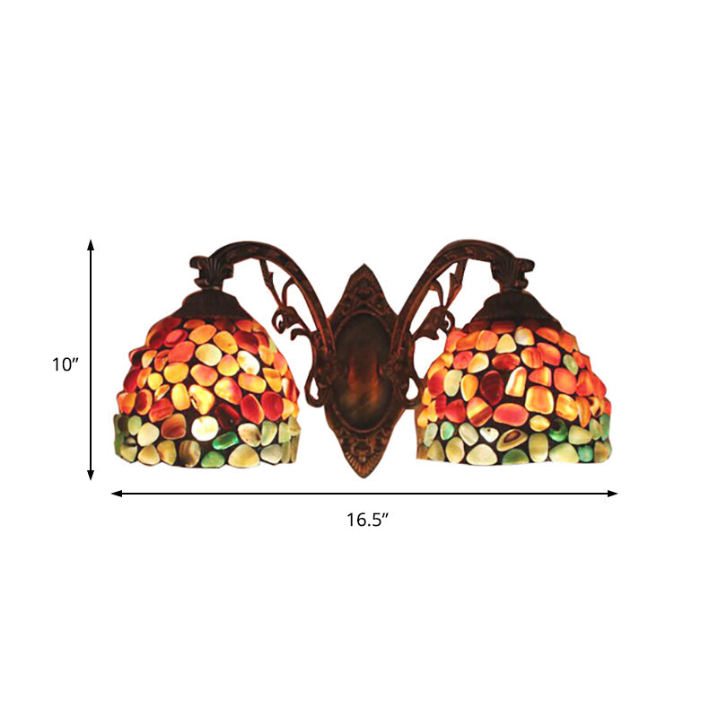 2-Light Domed Wall Mount Light Tiffany Stained Glass Wall Sconce Light for Balcony Clearhalo 'Art deco wall lights' 'Cast Iron' 'Glass' 'Industrial' 'Middle century wall lights' 'Modern' 'Tiffany wall lights' 'Tiffany' 'Traditional wall lights' 'Wall Lamps & Sconces' 'Wall Lights' Lighting' 185204