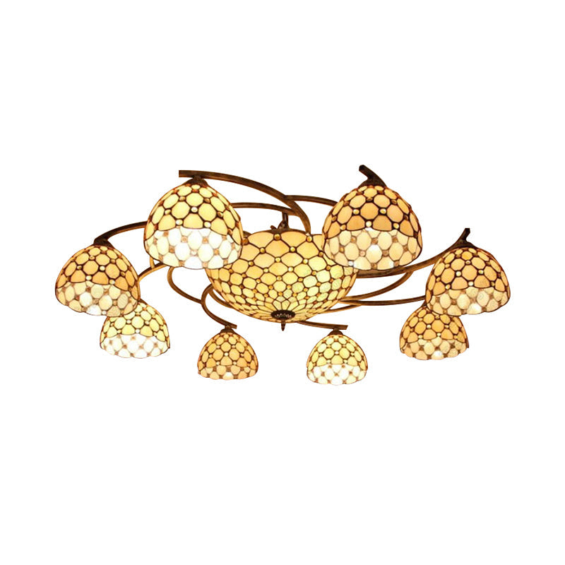 Yellow Bowl Hanging Ceiling Fixture Country Stained Glass Hanging Chandelier for Dining Room Clearhalo 'Ceiling Lights' 'Close To Ceiling Lights' 'Close to ceiling' 'Glass shade' 'Glass' 'Pendant Lights' 'Semi-flushmount' 'Tiffany close to ceiling' 'Tiffany' Lighting' 185459