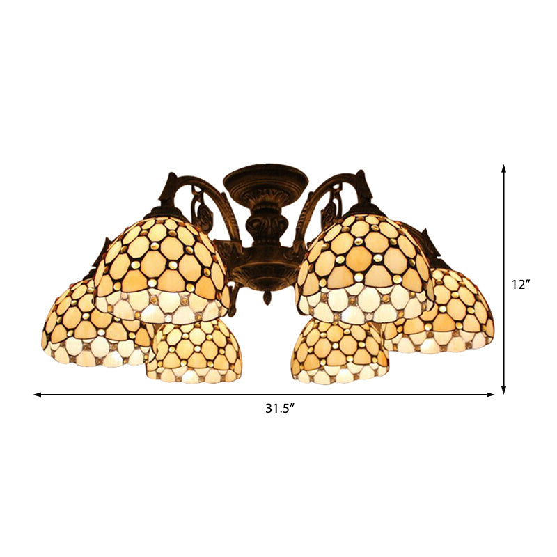 Yellow Bowl Hanging Ceiling Fixture Country Stained Glass Hanging Chandelier for Dining Room Clearhalo 'Ceiling Lights' 'Close To Ceiling Lights' 'Close to ceiling' 'Glass shade' 'Glass' 'Pendant Lights' 'Semi-flushmount' 'Tiffany close to ceiling' 'Tiffany' Lighting' 185463