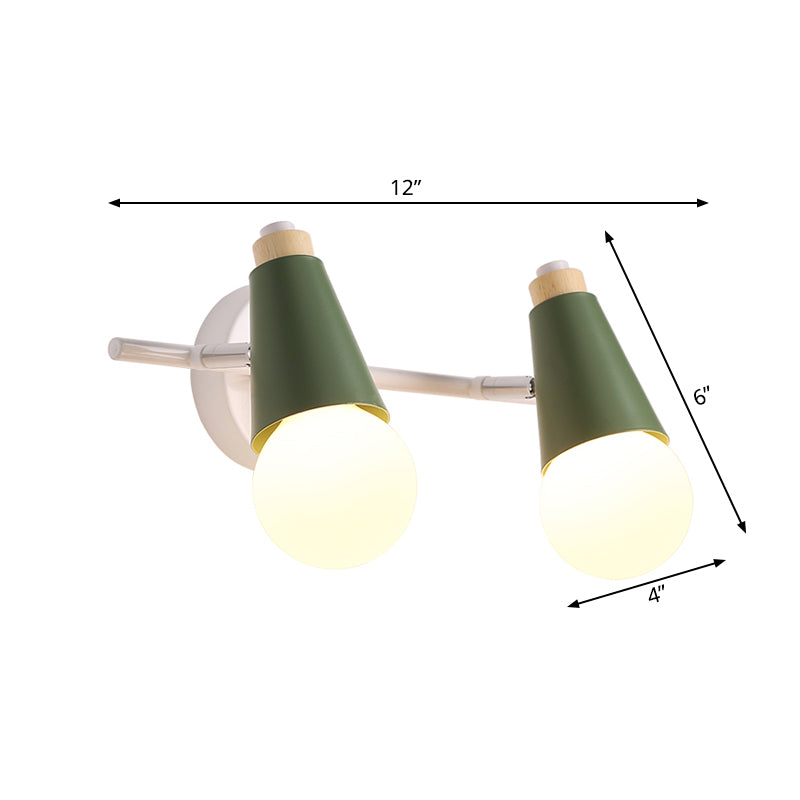 Corridor Child Bedroom Conical Sconce Light Metal Two Lights Metal Wall Light Clearhalo 'Wall Lamps & Sconces' 'Wall Lights' Lighting' 185847