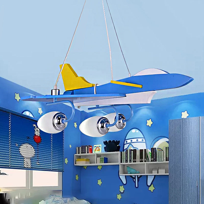 Wood Fighter Airplane Chandelier Three Lights Modern Stylish Hanging Light in Blue for Boys Bedroom Blue Clearhalo 'Ceiling Lights' 'Chandeliers' Lighting' options 186071_baea43f6-c32a-40d7-b521-a6bff4e11afd