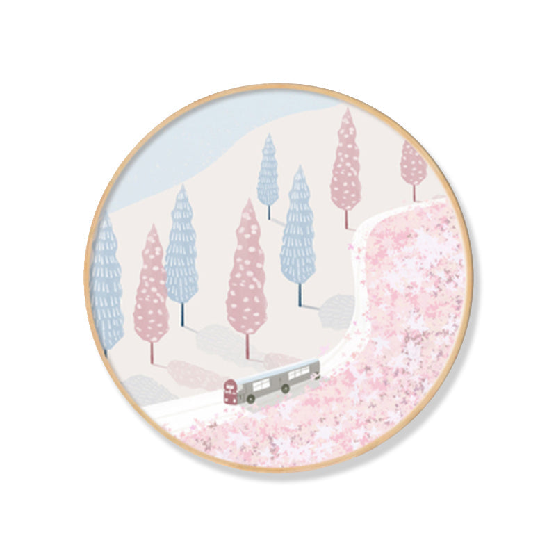 Vehicle in Forest Wall Decor Scandinavian Textured Canvas Print in Soft Color for Bedroom Clearhalo 'Arts' 'Canvas Art' 1861053