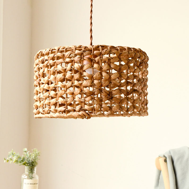 Drum Cottage Hotel Suspension Light Rattan 1 Light Asian Stylish Pendant Light in Beige Clearhalo 'Ceiling Lights' 'Pendant Lights' 'Pendants' Lighting' 186196