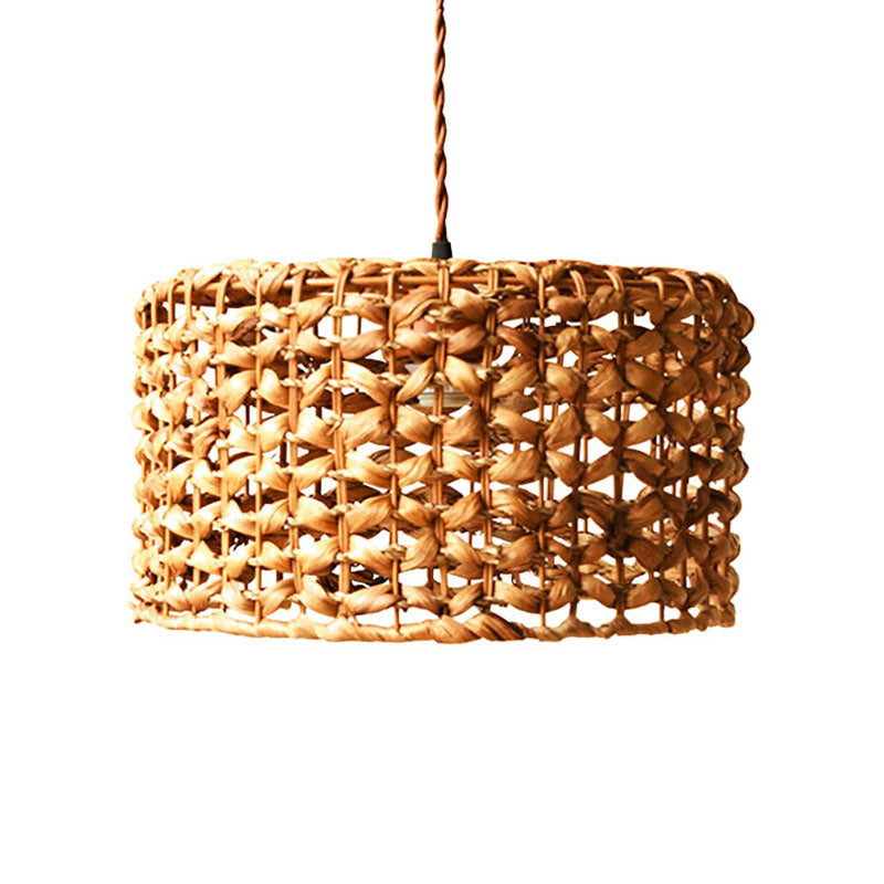 Drum Cottage Hotel Suspension Light Rattan 1 Light Asian Stylish Pendant Light in Beige Clearhalo 'Ceiling Lights' 'Pendant Lights' 'Pendants' Lighting' 186197