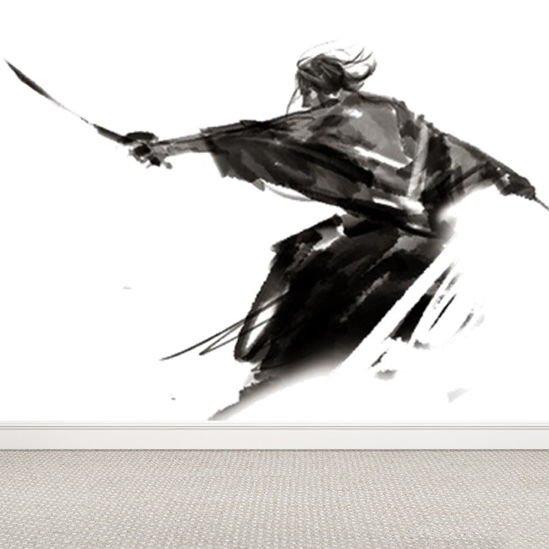 Contemporary Boys Mural Wallpaper Giant Fighting Warrior Pattern Black Wall Covering Clearhalo 'Wall Decor' 'Wall Mural' 1862993