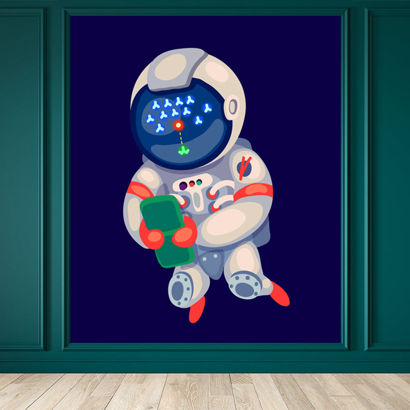 Illustration Style Astronaut Mural Giant Wall Covering for Dining Room, Custom Printed Clearhalo 'Wall Decor' 'Wall Mural' 1863113