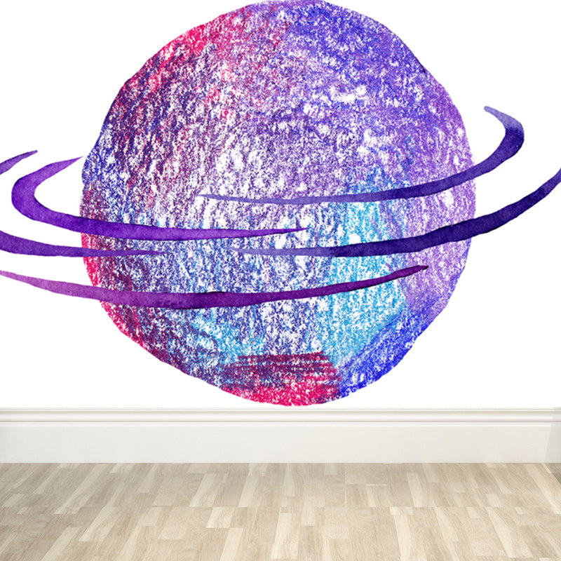 Watercolor Ringed Planet Mural Kids Style Smooth Wall Art in Dark Color for Bedroom Clearhalo 'Wall Decor' 'Wall Mural' 1863137