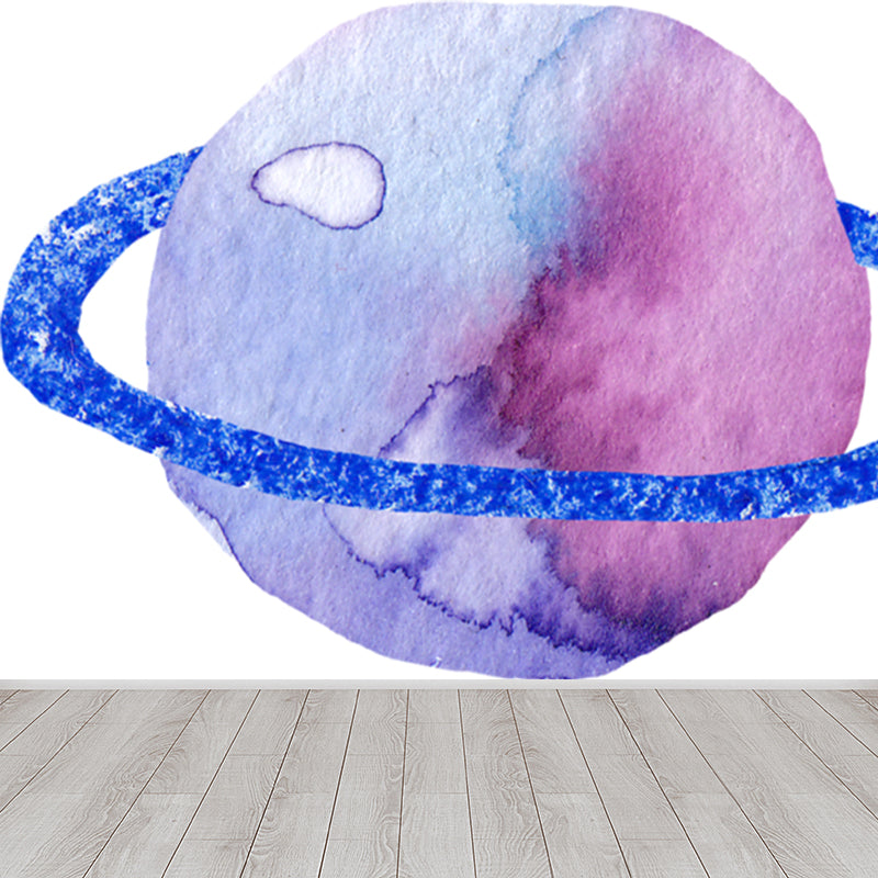 Watercolor Ringed Planet Mural Kids Style Smooth Wall Art in Dark Color for Bedroom Clearhalo 'Wall Decor' 'Wall Mural' 1863147