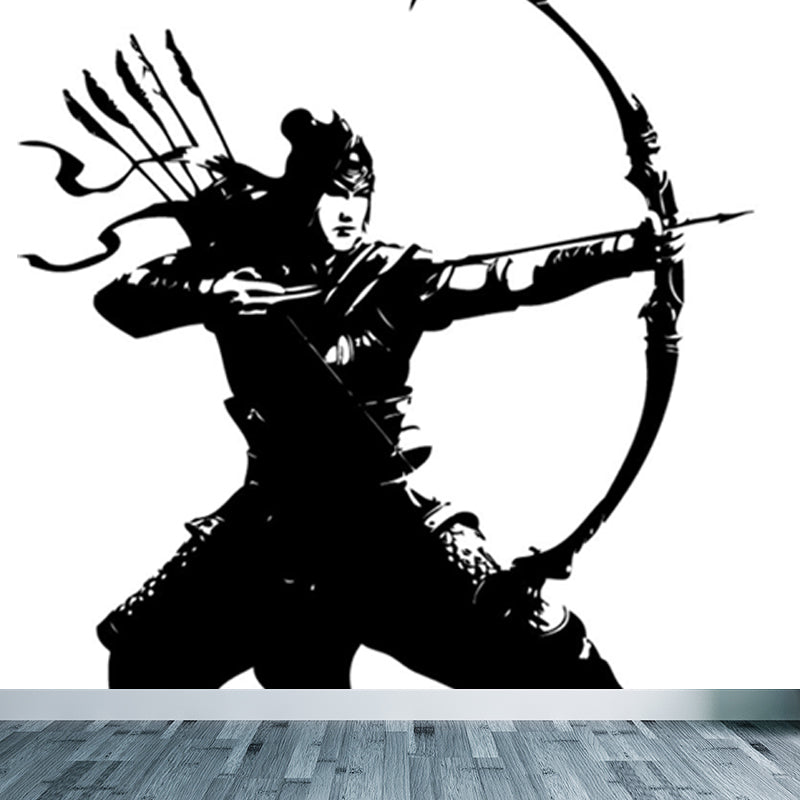 Valiant Chivalrous Expert Mural Decal Black Contemporary Wall Art for Living Room Clearhalo 'Wall Decor' 'Wall Mural' 1863243