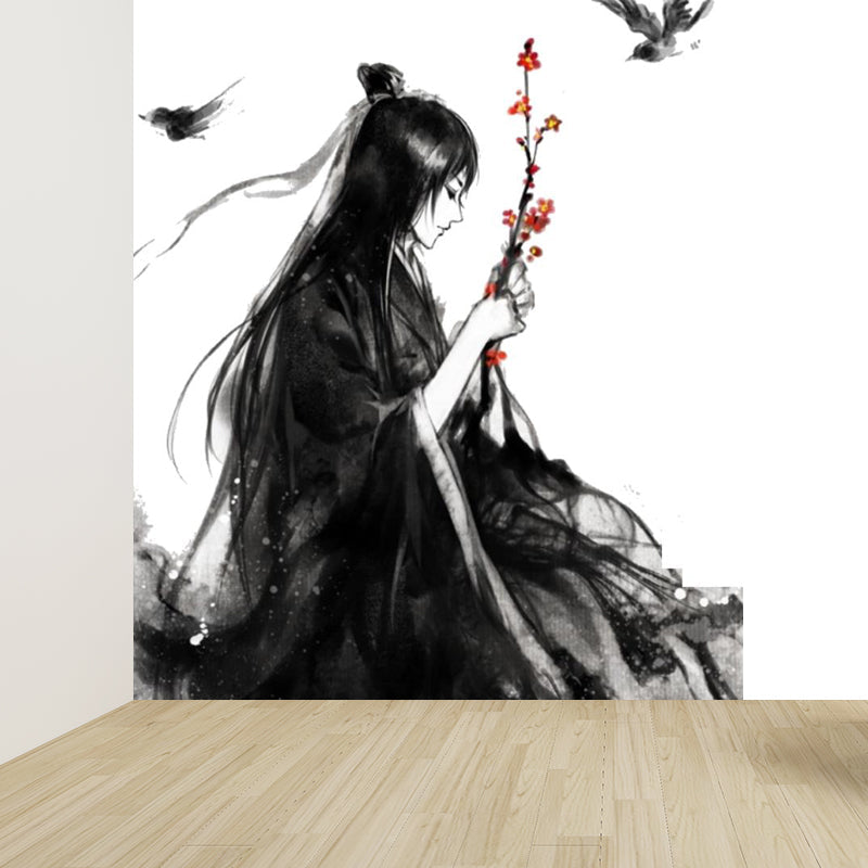Valiant Chivalrous Expert Mural Decal Black Contemporary Wall Art for Living Room Clearhalo 'Wall Decor' 'Wall Mural' 1863248
