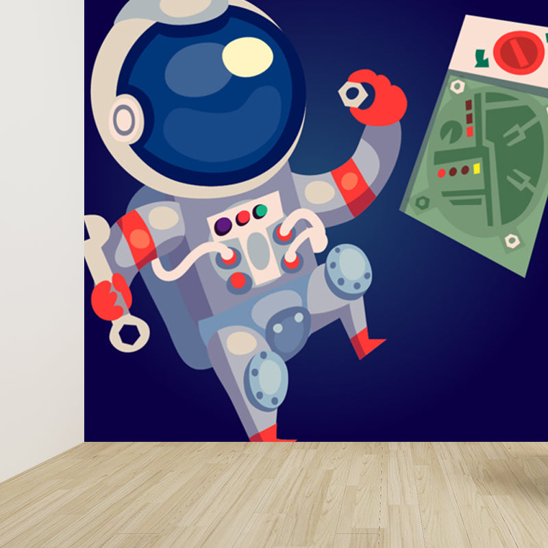 Large Astronaut Mural Wallpaper Children's Art Outer Space View Wall Decor in Soft Color Clearhalo 'Wall Decor' 'Wall Mural' 1863343