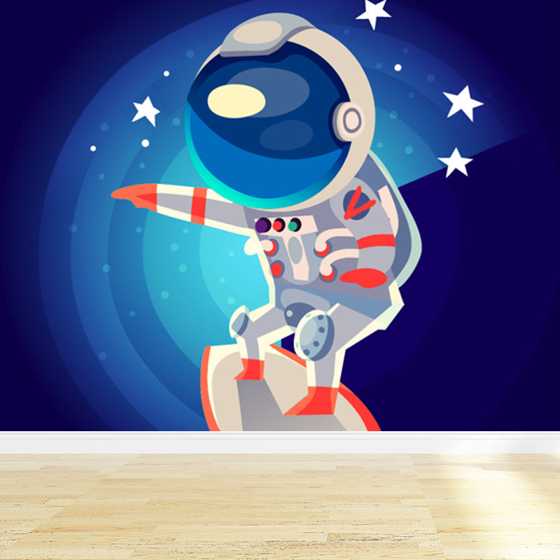 Large Astronaut Mural Wallpaper Children's Art Outer Space View Wall Decor in Soft Color Clearhalo 'Wall Decor' 'Wall Mural' 1863357