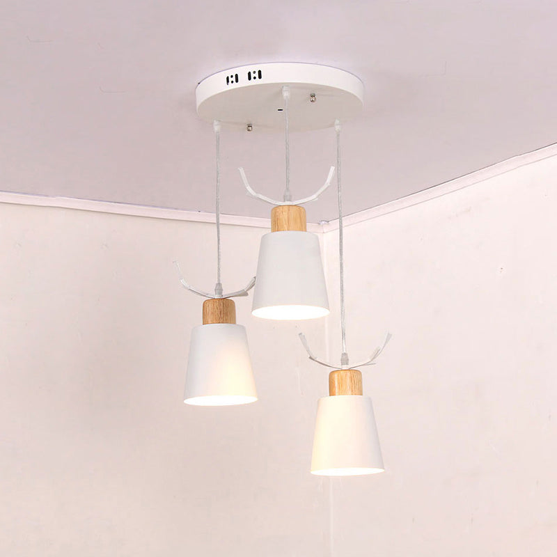 Metal Bucket Pendant Lamp with Antlers Metal 3 Lights Nordic Hanging Light in White for Cloth Shop White Clearhalo 'Ceiling Lights' 'Pendant Lights' 'Pendants' Lighting' 186387_17fd6bd8-ab96-4b19-9e82-0b88014bda3b