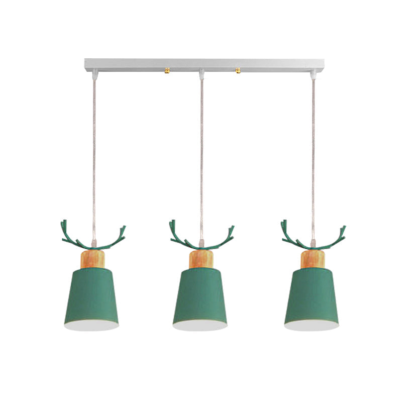 Bucket Shaped Foyer Pendant Light with Antlers Metal 3 Heads Macaron Style Hanging Lamp Clearhalo 'Ceiling Lights' 'Pendant Lights' 'Pendants' Lighting' 186405