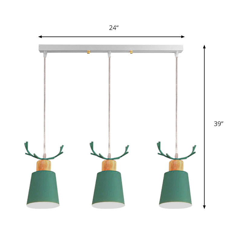 Bucket Shaped Foyer Pendant Light with Antlers Metal 3 Heads Macaron Style Hanging Lamp Clearhalo 'Ceiling Lights' 'Pendant Lights' 'Pendants' Lighting' 186406