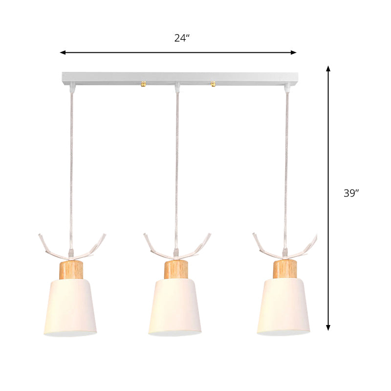 White Trapezoid Pendant Lamp with Antlers 3 Heads Metal Hanging Lamp for Dining Table Clearhalo 'Ceiling Lights' 'Pendant Lights' 'Pendants' Lighting' 186431