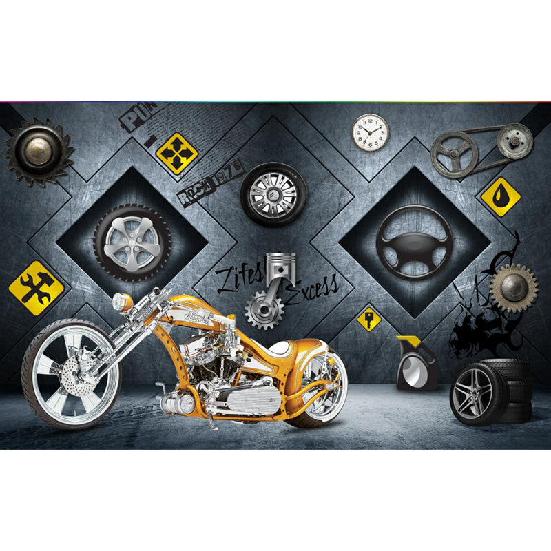 Steampunk Metal Wall Paper Mural for Boys Bedroom Customized Wall Art in Dark Color Clearhalo 'Wall Decor' 'Wall Mural' 1864539