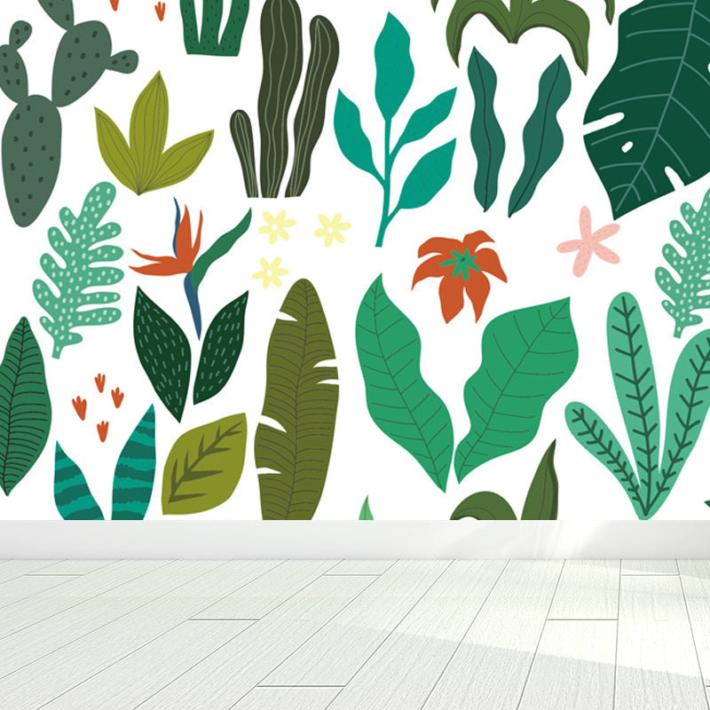 Leaves Print Mural Decals Tropical Non-Woven Textured Wall Covering in Pastel Color Clearhalo 'Wall Decor' 'Wall Mural' 1864947