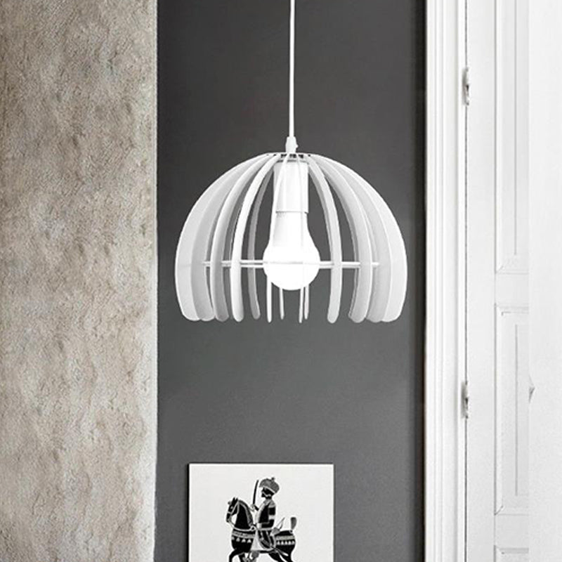 Domed Cage Living Room Hanging Lamp Kit Metal Single Bulb Contemporary Suspension Pendant in Black/White White Clearhalo 'Ceiling Lights' 'Modern Pendants' 'Modern' 'Pendant Lights' 'Pendants' Lighting' 1865412