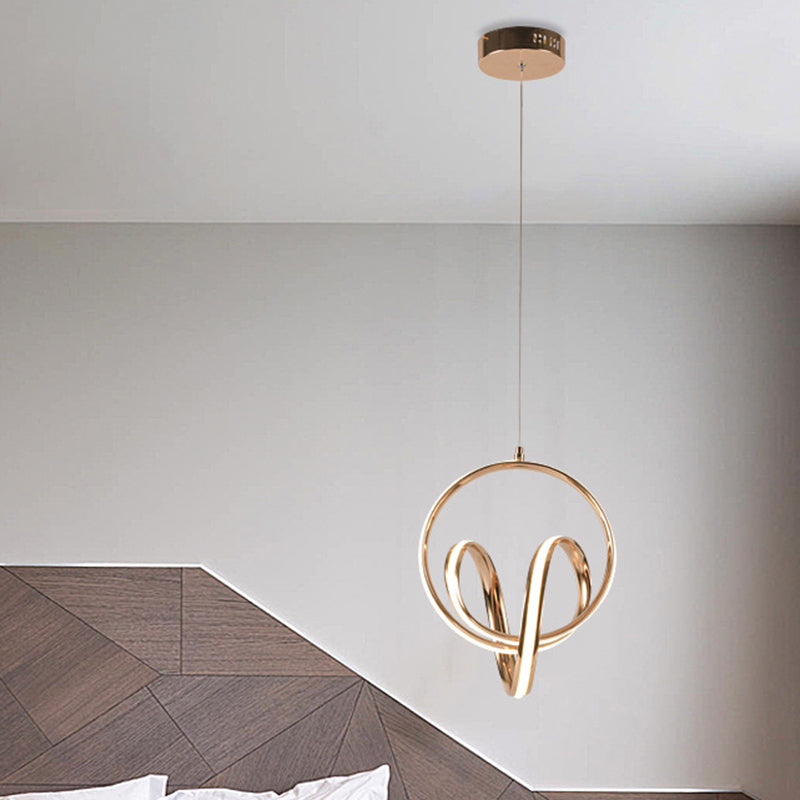 Twining Aluminum LED Pendant Lighting Simplicity Rose Gold Ceiling Suspension Lamp in Warm/White Light Clearhalo 'Ceiling Lights' 'Modern Pendants' 'Modern' 'Pendant Lights' 'Pendants' Lighting' 1865913