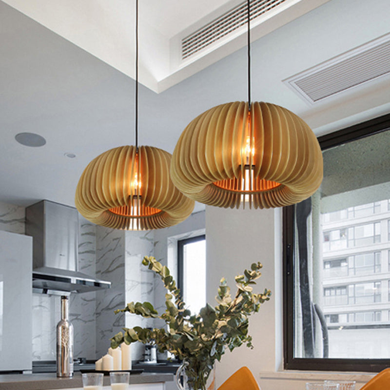 Donut Drawing Room Hanging Pendant Light Wood Single Light Farmhouse Suspension Lighting in Beige Clearhalo 'Ceiling Lights' 'Pendant Lights' 'Pendants' Lighting' 1865916