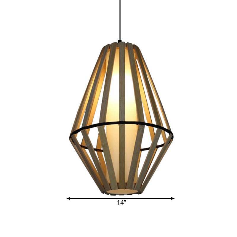 Bamboo Cone Lantern Ceiling Lamp Asian Style 1 Bulb Wood Suspension Pendant Light, 11