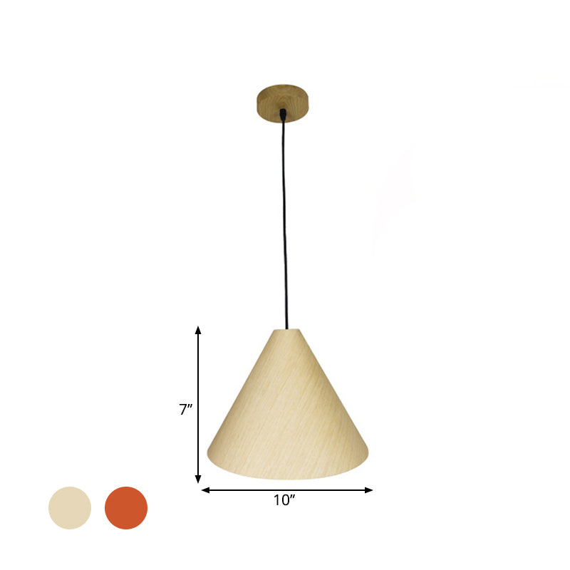 1 Head Cafe Suspension Lamp Rural Red/Beige Hanging Light Fixture with Conic Wood Shade, 10