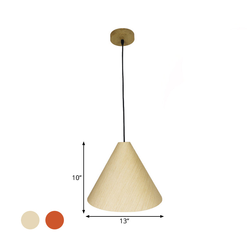 1 Head Cafe Suspension Lamp Rural Red/Beige Hanging Light Fixture with Conic Wood Shade, 10