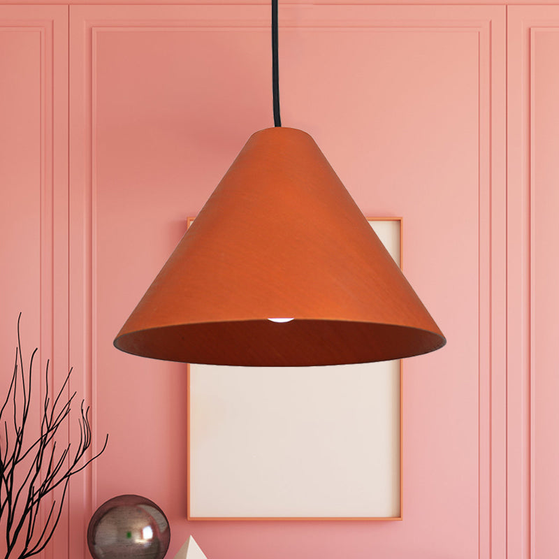 1 Head Cafe Suspension Lamp Rural Red/Beige Hanging Light Fixture with Conic Wood Shade, 10