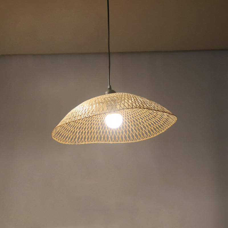 Wavy-Edge Dome Suspension Lighting Simple Bamboo Single Head 14