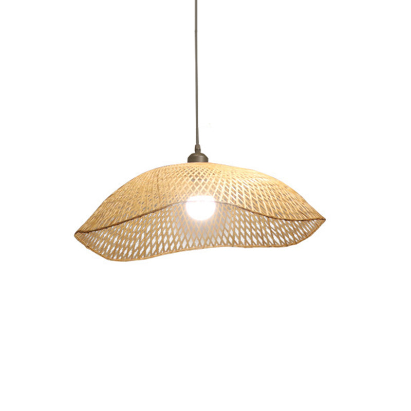 Wavy-Edge Dome Suspension Lighting Simple Bamboo Single Head 14