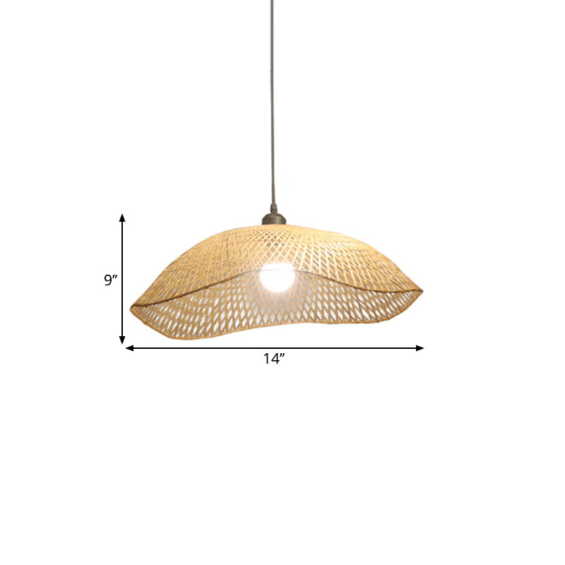 Wavy-Edge Dome Suspension Lighting Simple Bamboo Single Head 14