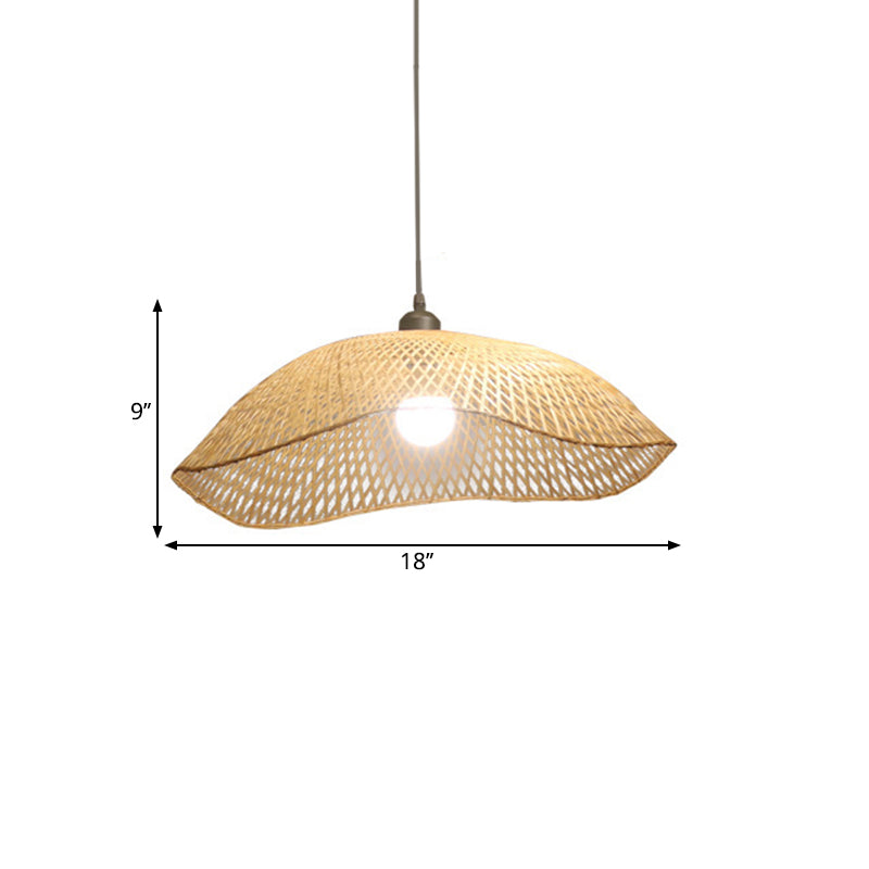 Wavy-Edge Dome Suspension Lighting Simple Bamboo Single Head 14