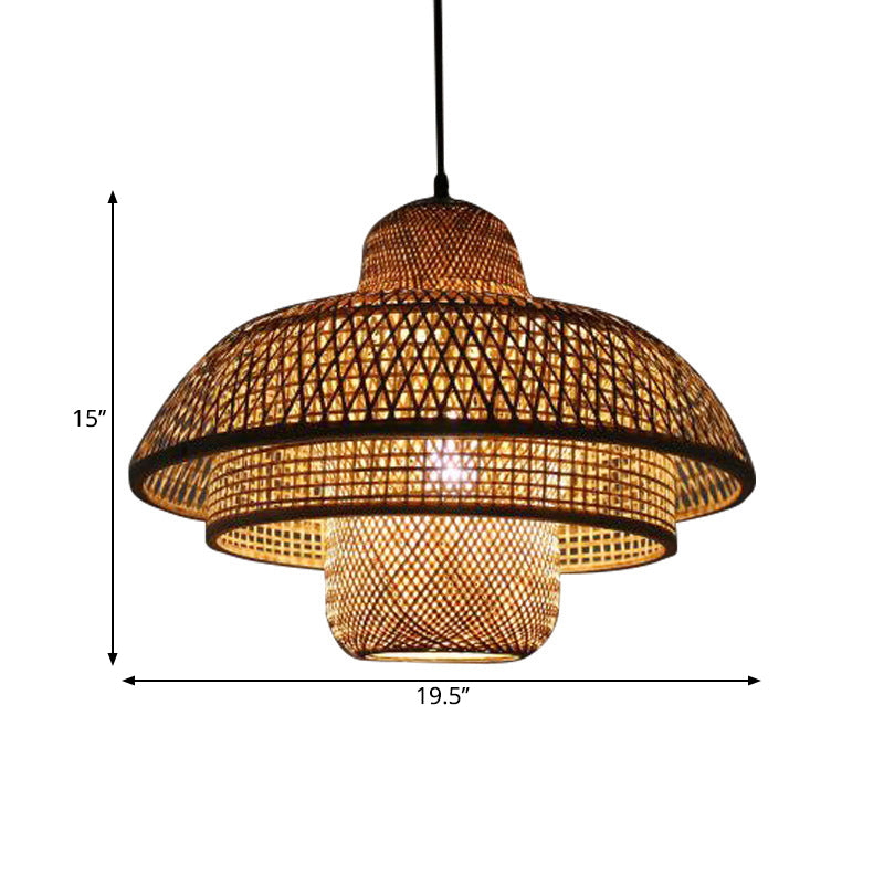 3-Tier Round Cage Pendant Lamp Fixture Asia Bamboo 1 Light Restaurant Suspension Lighting in Beige Clearhalo 'Ceiling Lights' 'Pendant Lights' 'Pendants' Lighting' 1866611