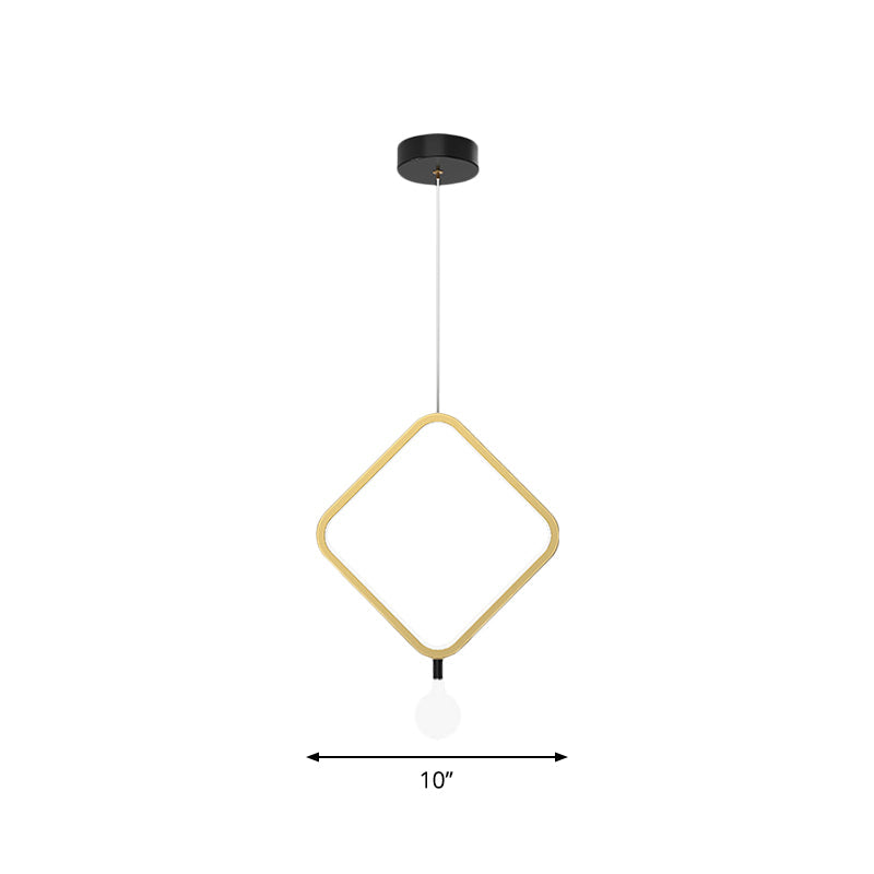 Round/Rhombus Bedside Pendant Lamp Aluminum Minimal LED Hanging Lamp in Brass with Ball Milk Glass Shade, Warm/White Light Clearhalo 'Ceiling Lights' 'Modern Pendants' 'Modern' 'Pendant Lights' 'Pendants' Lighting' 1866640