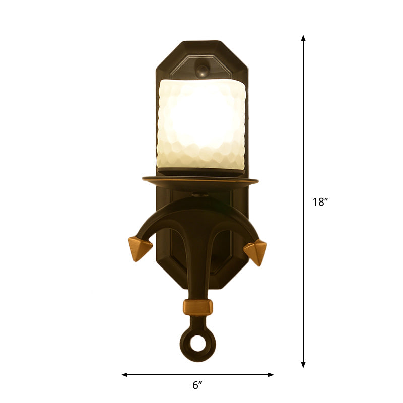 Cylindrical Wall Lighting Kids Style Frosted Dimpled Glass 1/2-Light Bedroom Wall Lamp with Anchor Design in Black Clearhalo 'Wall Lamps & Sconces' 'Wall Lights' Lighting' 1867121