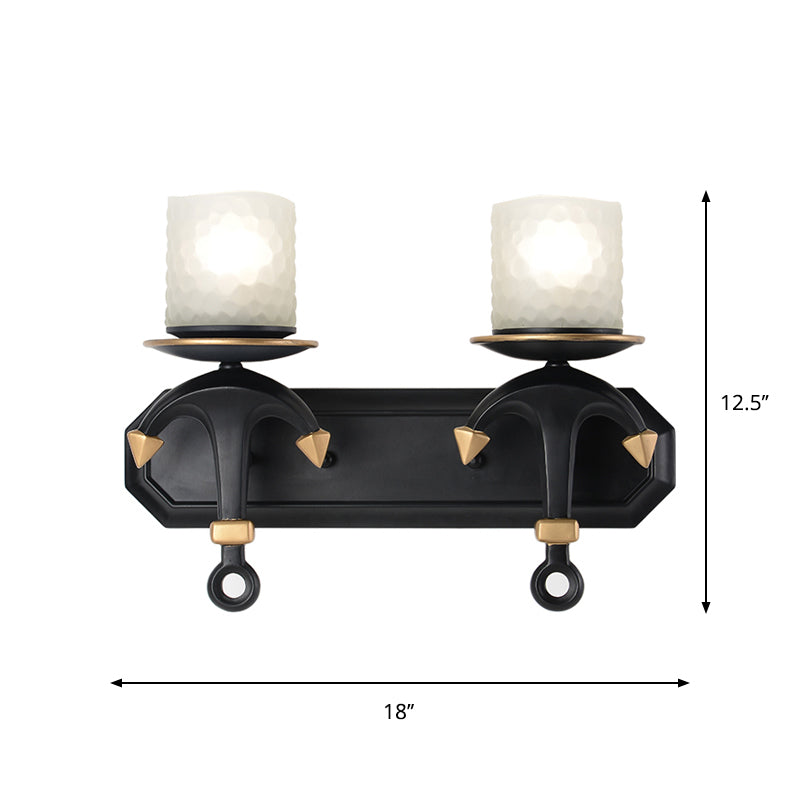 Cylindrical Wall Lighting Kids Style Frosted Dimpled Glass 1/2-Light Bedroom Wall Lamp with Anchor Design in Black Clearhalo 'Wall Lamps & Sconces' 'Wall Lights' Lighting' 1867126