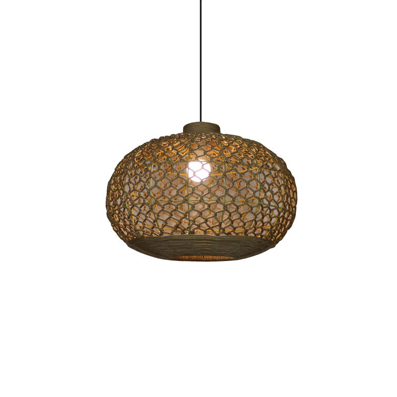 Oval Lantern Restaurant Pendant Lighting Hemp Rope Single Bulb Rural Hanging Lamp Kit in Flaxen Clearhalo 'Ceiling Lights' 'Pendant Lights' 'Pendants' Lighting' 1867133